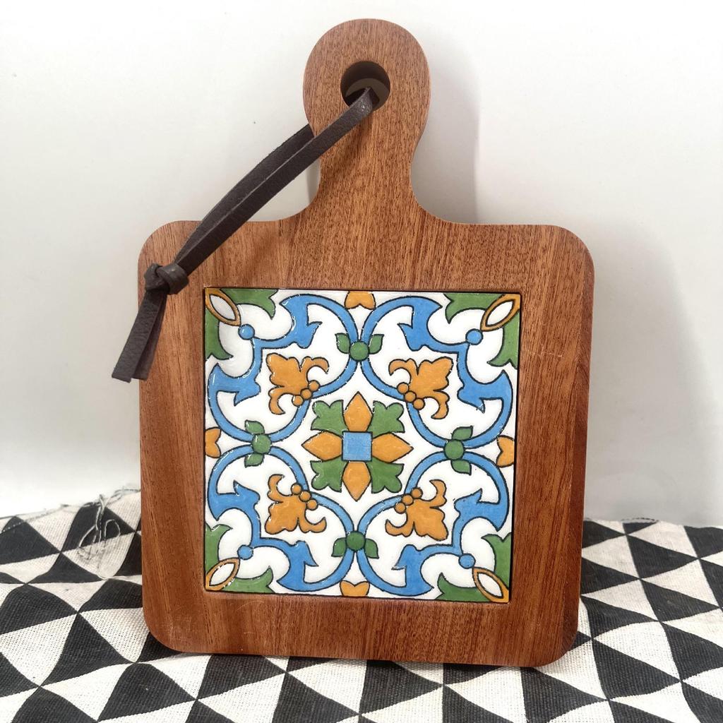 Japanese Solid Wood Floral Tile Heat-Resistant Kitchen Mat - Insulated Pot Holder, Retro Placemat, Casserole Mat, Coaster