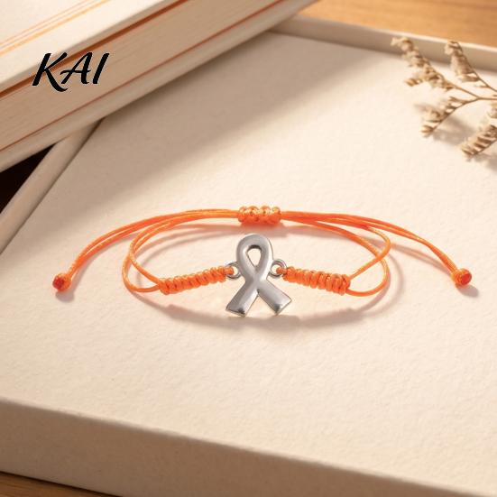 Meaningful Caring Themed Gift 2PCS Hand-woven Braided Bracelets with Metal Ribbon Pendant, Adjustable Cord Awareness Friendship Bracelet Wristbands,