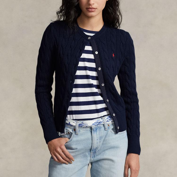 Polo Ralph Lauren Ss23 Solid Color Logo Embroidered Single-Breasted Long Sleeve Knit Sweater Women sweater Blue WMPOSWENDW20116-400