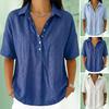 Women Shirt Lapel Buttons Half Placket Short Sleeve Shirt Tops Pure Color Loose Fit Casual Blouse Vacation Date Casual Wear
