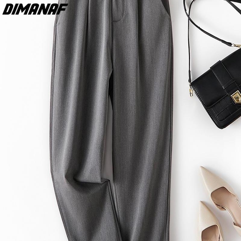 DIMANAF 2023 Plus Size Långa Sommarbyxor Raka Casual Dambyxor Lösa Kvinnliga Basic Byxor GråVida Benbyxor 4XL