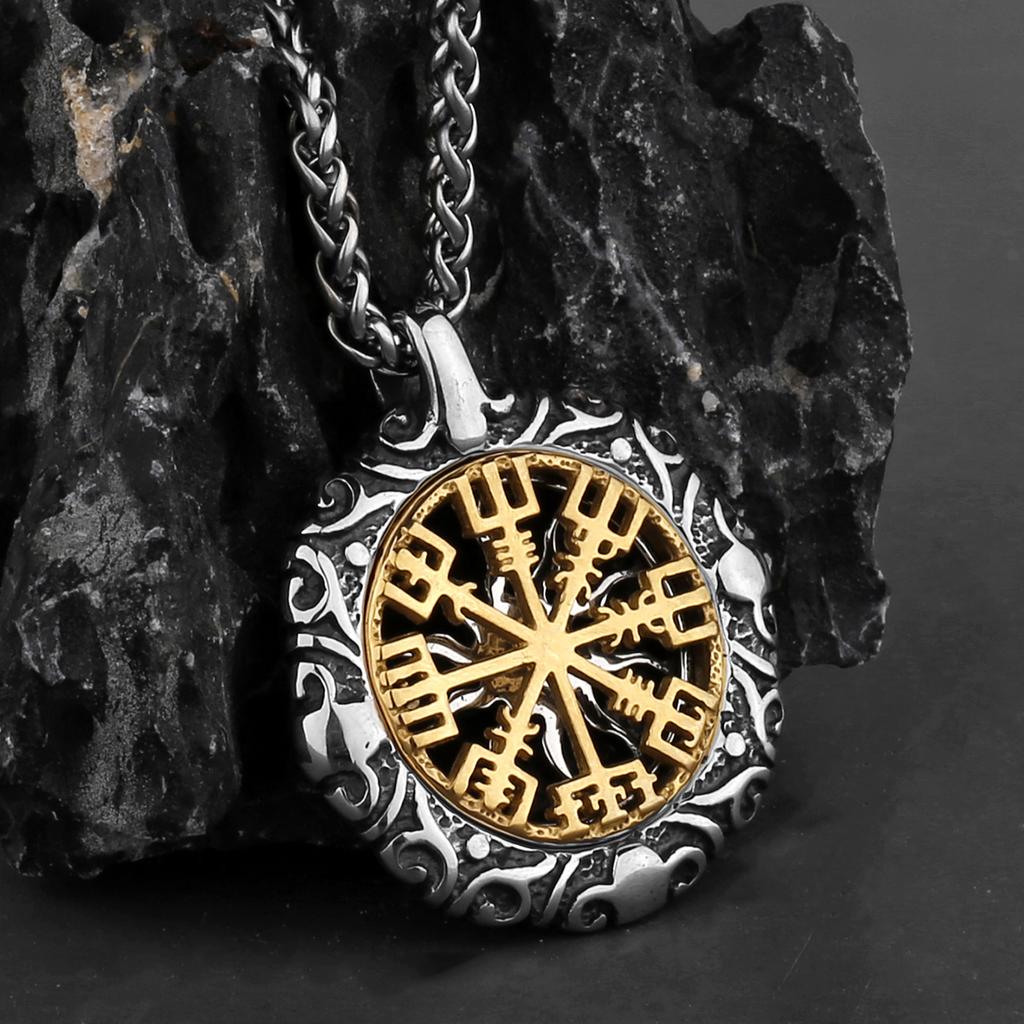 Original Stainless Steel Fashion Personality Viking Rune Amulet Hollow Men's Pendant Girlfriend Sweater Chain Jewelry