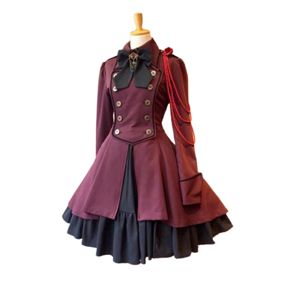 Medieval Renaissance Gothic Dress with Bow and Ruffle Skirt