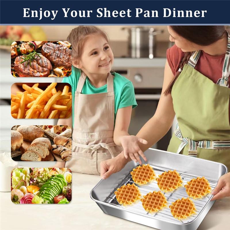 

A25F-Baking Sheet Set Of 2, Stainless Steel Cookie Sheet Baking Sheet Pan, Non Toxics & Heavy Duty & Easy Clean серебряный