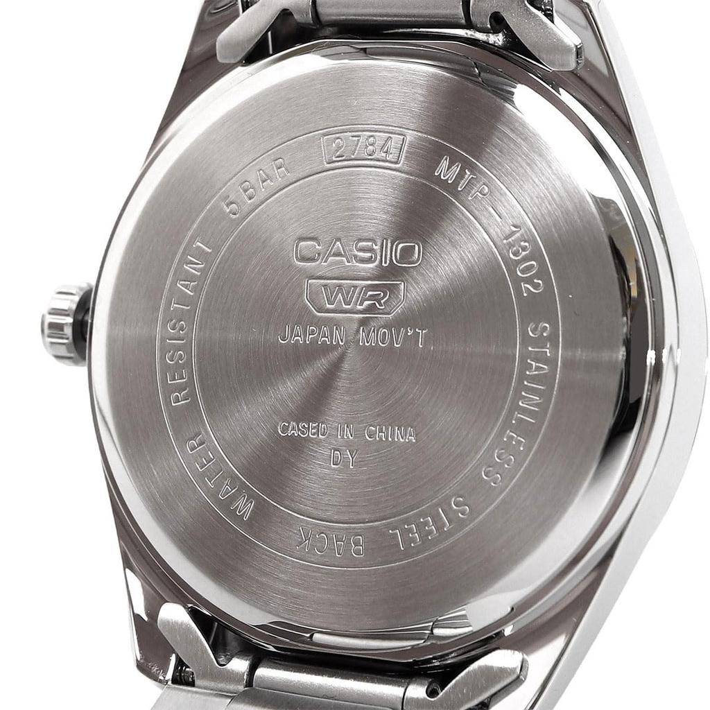 Casio Analog Quartz Men's Wristwatch MTP-1302D-1A2V Metal Band Silver Dark Gray Dial Gold Index