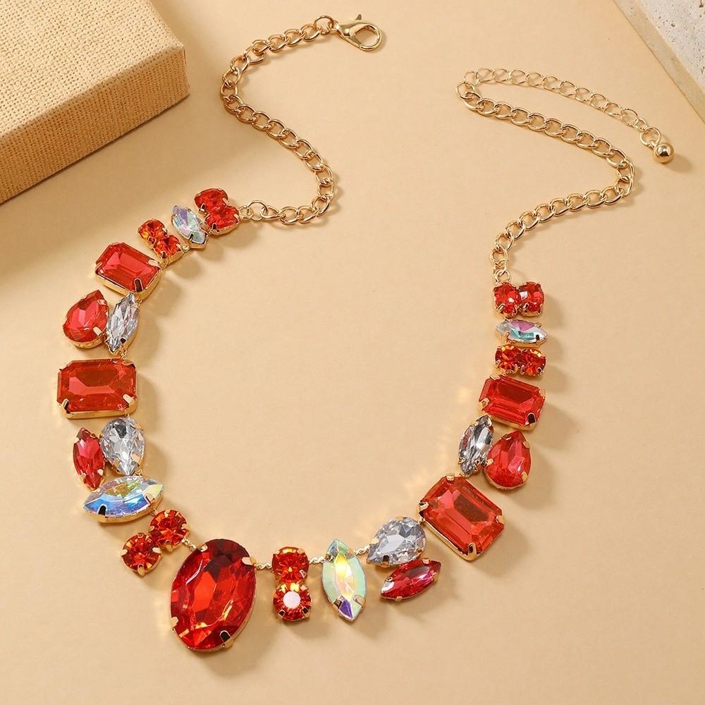 Decoration Vintage Chunky Necklace Charm Exaggerated Necklace Rhinestone Necklace Vacation