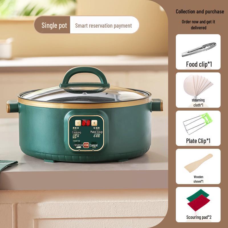 Multi-Function Electric Hot Pot with Timer - Three-Layer Steamer & Cooker, Large Capacity, Automatic Power-Off.