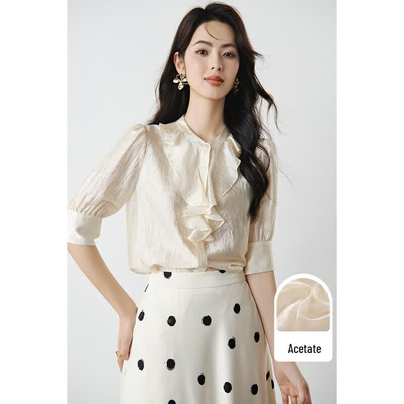 French Elegant Acetate Ruffle Blouse L абрикосовый