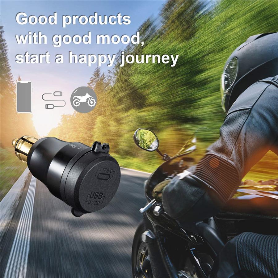 1Pc Type C USB Motorcycle Fast Charger Power Adapter 1Din Plug Socket Green LED