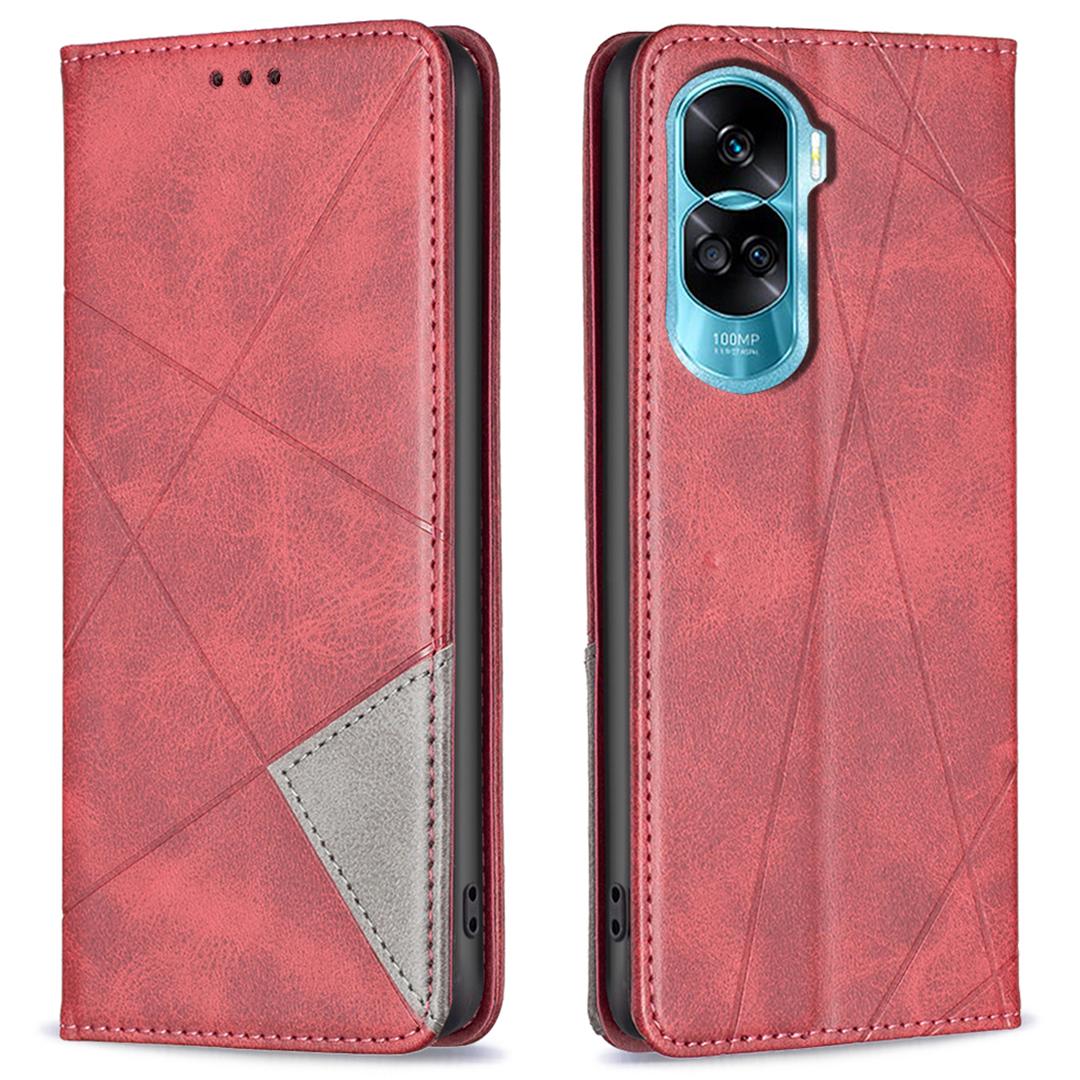 

For Honor X50i 5G/90 Lite 5G Stand Cover PU Leather Phone Case Imprinted Anti-Scratch Card Slots Cell Phone Shell Red