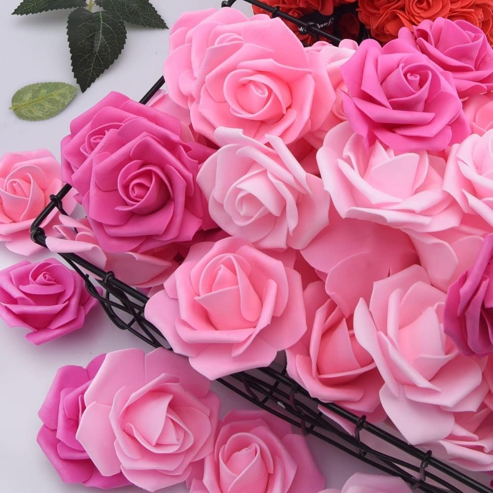 50Pcs Rose Artificial Foam Flower Head Fake PE Flower for Home Room Dceoration DIY Party Flower Wreath Accessories Wedding Decor