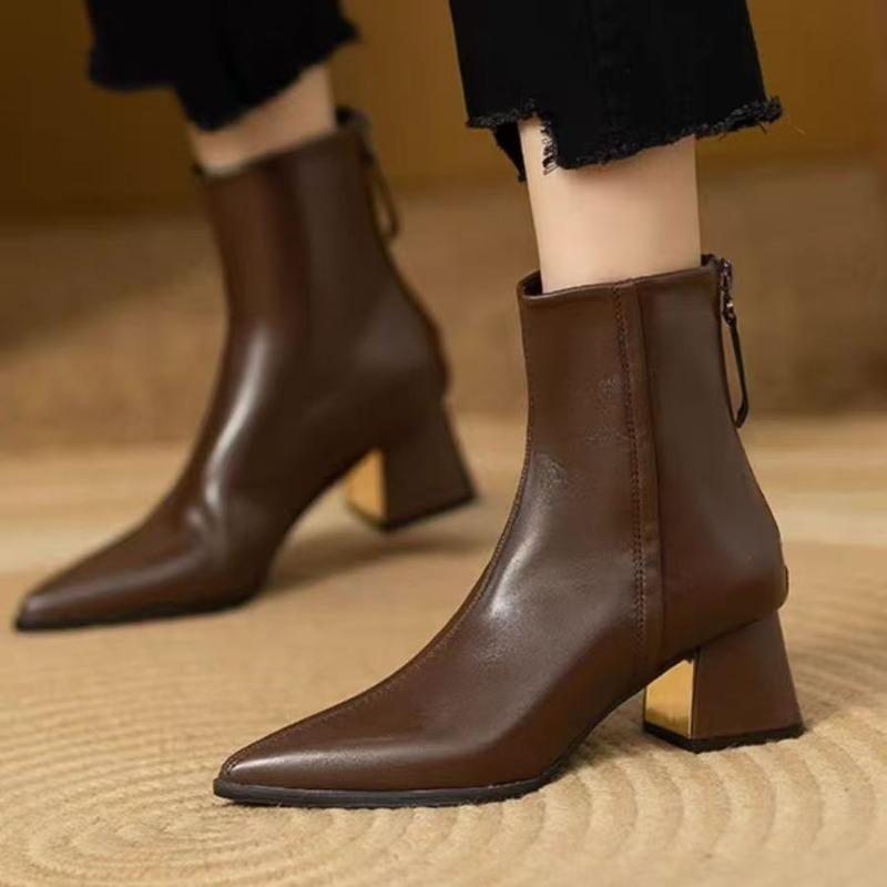 

Versatile short boots women s autumn and winter high heels new thick heel fashion pointed ankle boots 35