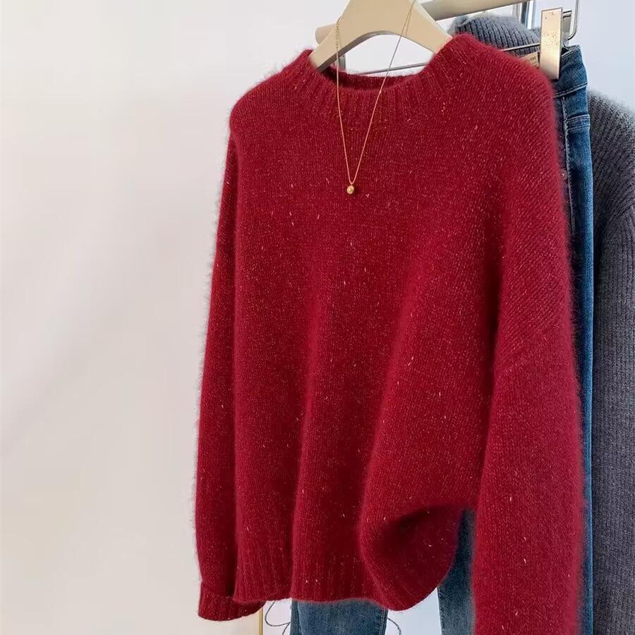 Women's Christmas Red Wool-Cashmere Sweater: Bright, Soft, Loose-Fit for Autumn/Winter