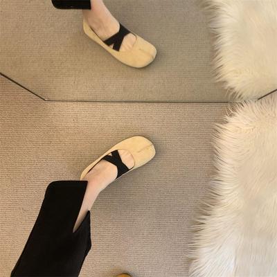 Baleriny z krzyżującymi się paskami, lekki dekolt, moda retro, wszechstronne i wygodne płaskie buty Mary Jane z dzielonym noskiem dla kobiet