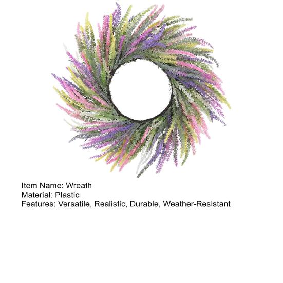 Large Artificial Lavender Wreath 50cm Diameter Faux Farmhouse Floral Garland for Door Wall Wedding Party Decor Summer Home Office Decoration
