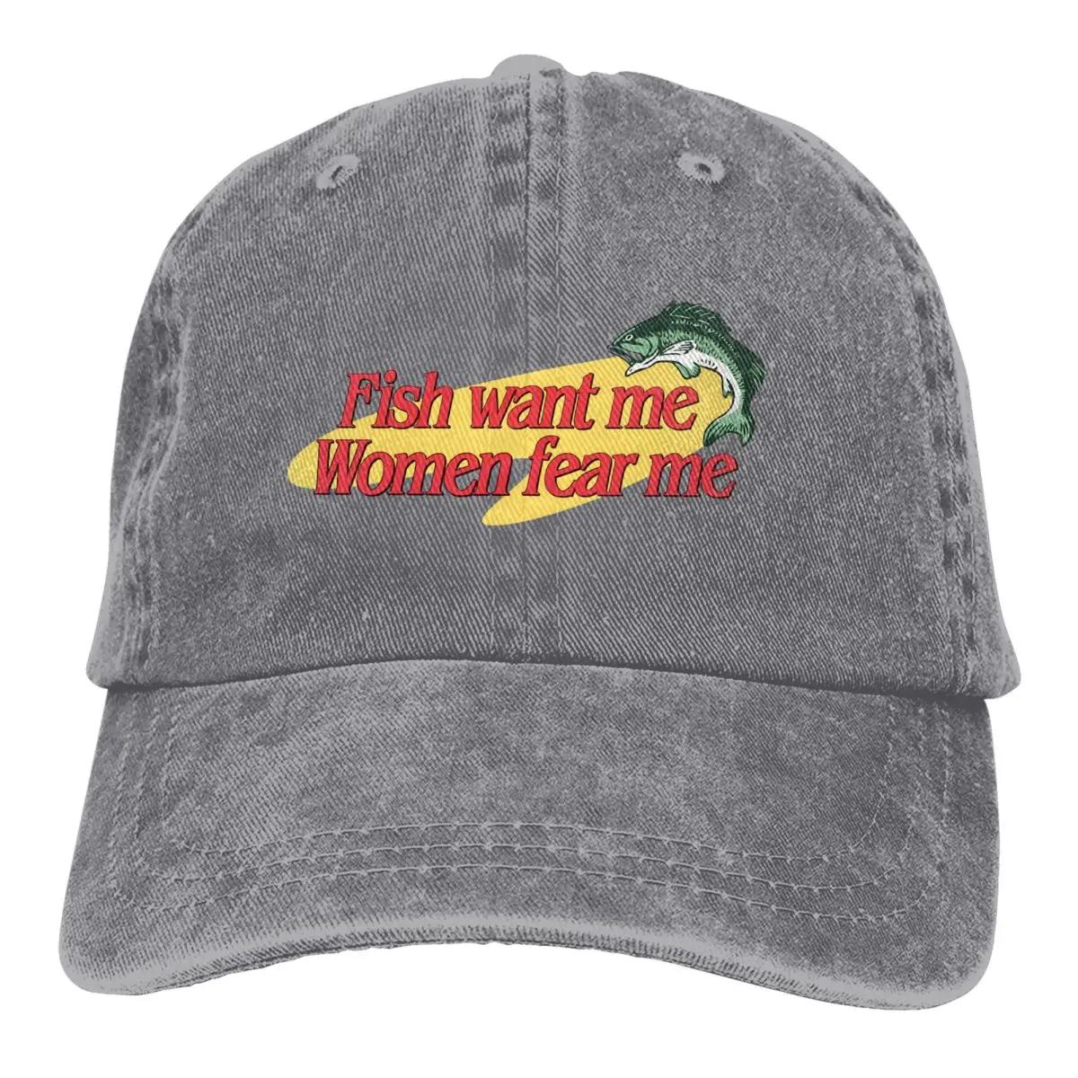 

Fish Want Me Women Fear Me Classic Baseball Caps Peaked Cap Fish Go Fishing FisherUnisex Sun Shade Hats for Unisex Women One Size