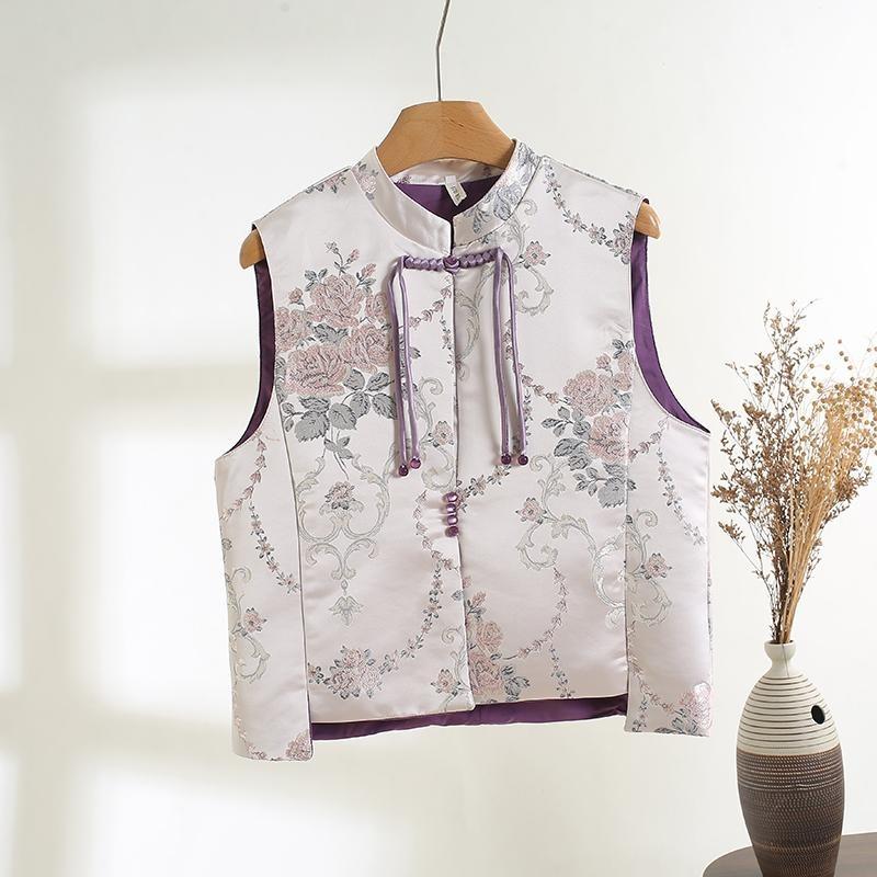 

2025 ретро маленький круглый вырез на пуговицах жаккардовый вышитый жилет-кардиган с воротником-стойкой для женщин 3XL ([Recommended 138-75kg])