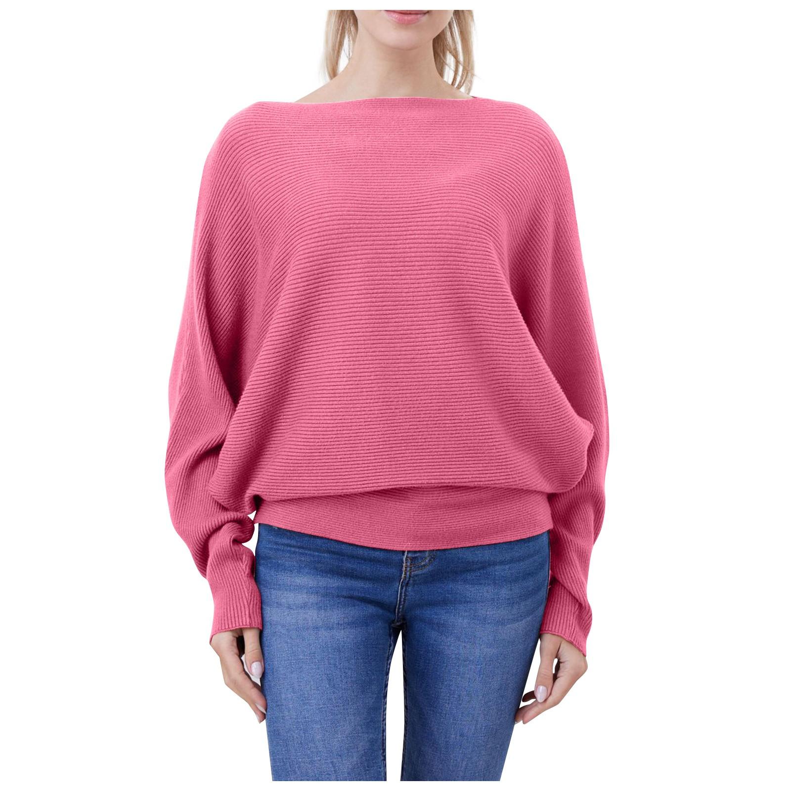 

Женский однотонный свободный вязаный свитер с одним вырезом и длинными рукавами One Size