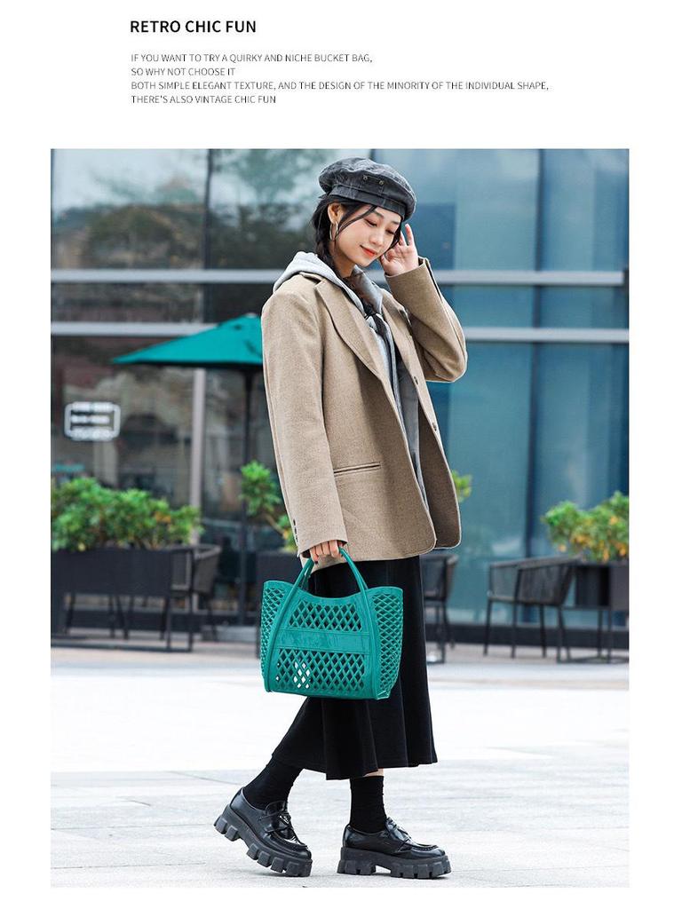 Bolsa de mão de gelatina de silicone: Cesta Versátil Vazada para Piqueniques, Compras, Praia e Banho