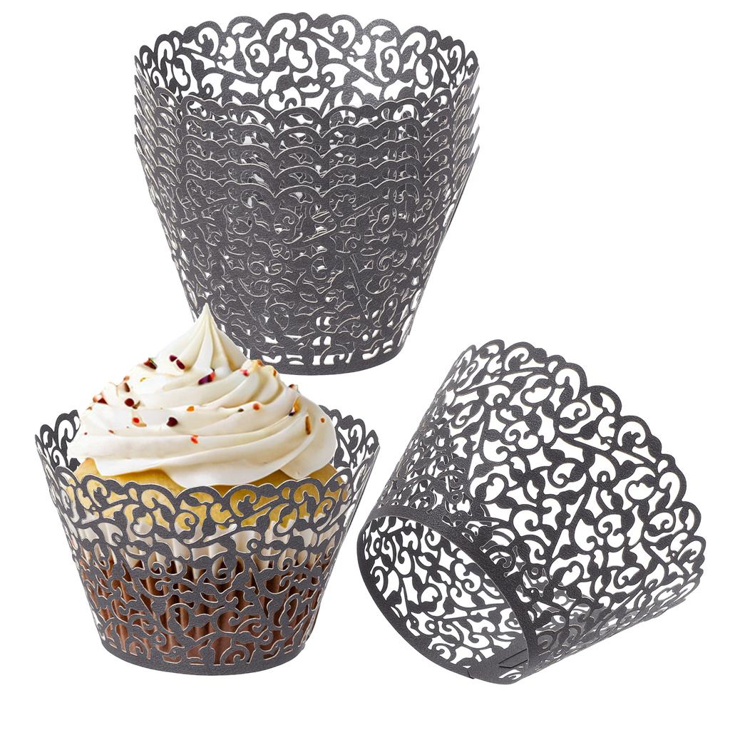 50pcs Baking Cups Standard Vine Decoration Laser cut Cupcake Wrappers Cake Toppers for Anniversary Birthday Weddings Parties