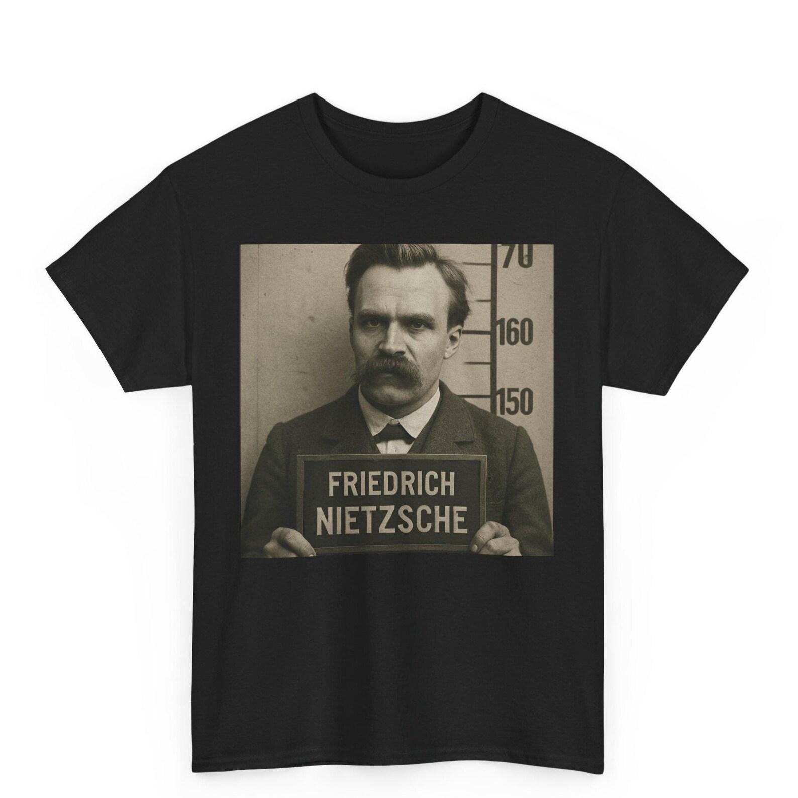 Nietzsche Mugshot T-Shirt: Existential Philosopher Graphic Tee XL