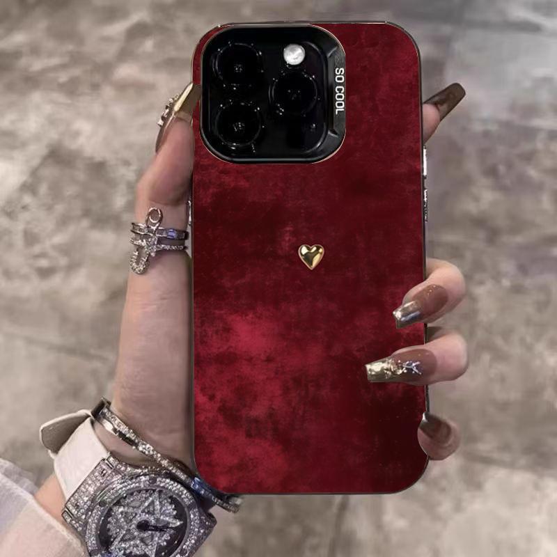 

Golden Love Heart Electroplate Silver Phone Case For iPhone 17 Pro Max 16 15 14 13 12 11 Pro 17 Air 16E 7 8 Plus X XS XR Cover iPhone 15