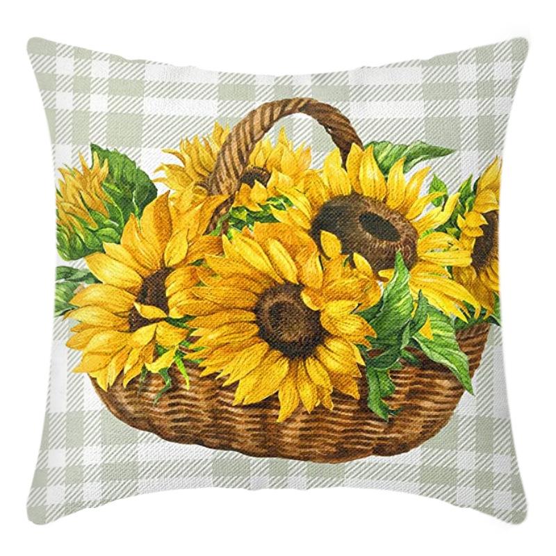 Printed Sunflower Nordic Fresh Home Cotton and Linen Pastoral Style Pillow Living Room Sofa B&B Bay Window Large Cushion Cover