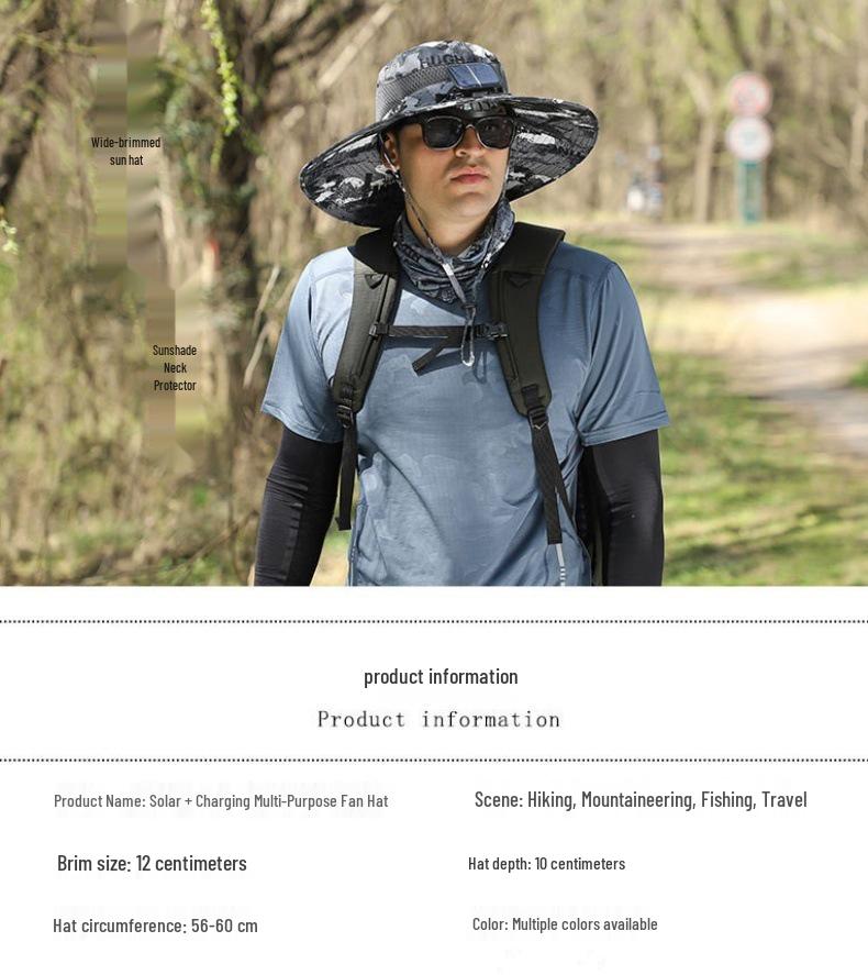 Unisex Solar-Powered Cooling Sun Hat - Large Brim for Outdoor Activities