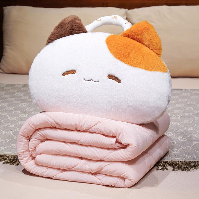 Cartoon Cat 2-in-1 Tote Pillow & Blanket for Car, Office, or Home