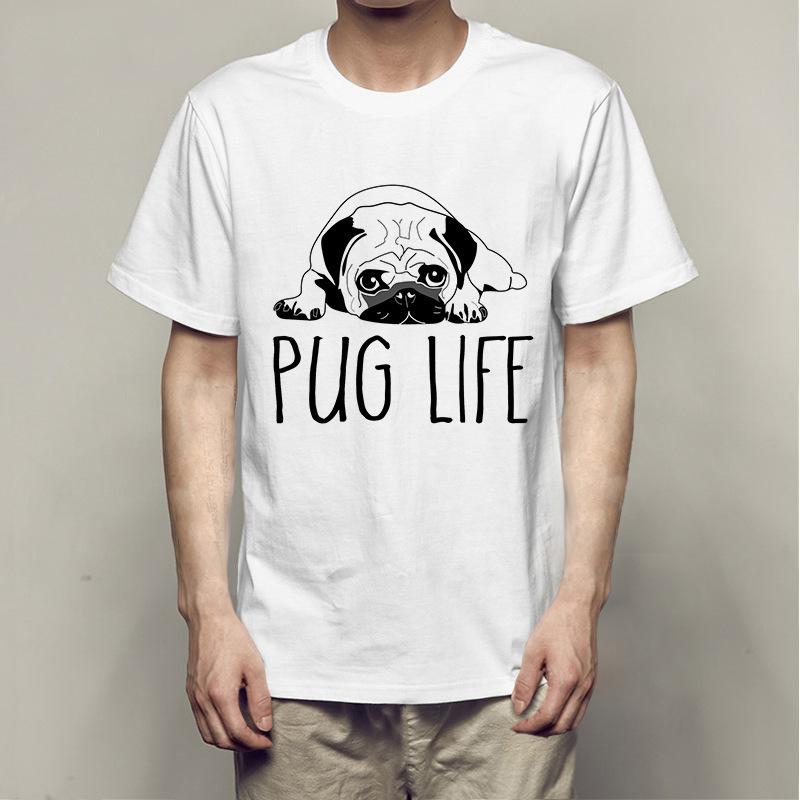 Summer Bago Dog Rock Pug Rock Printed Cotton Loose Round Neck Short Sleeve T-Shirts Men’s