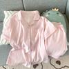 Two-Piece Cloud Cotton Short-Sleeved Shorts Pajamas Sweet Wind Pink Plaid Loungewear