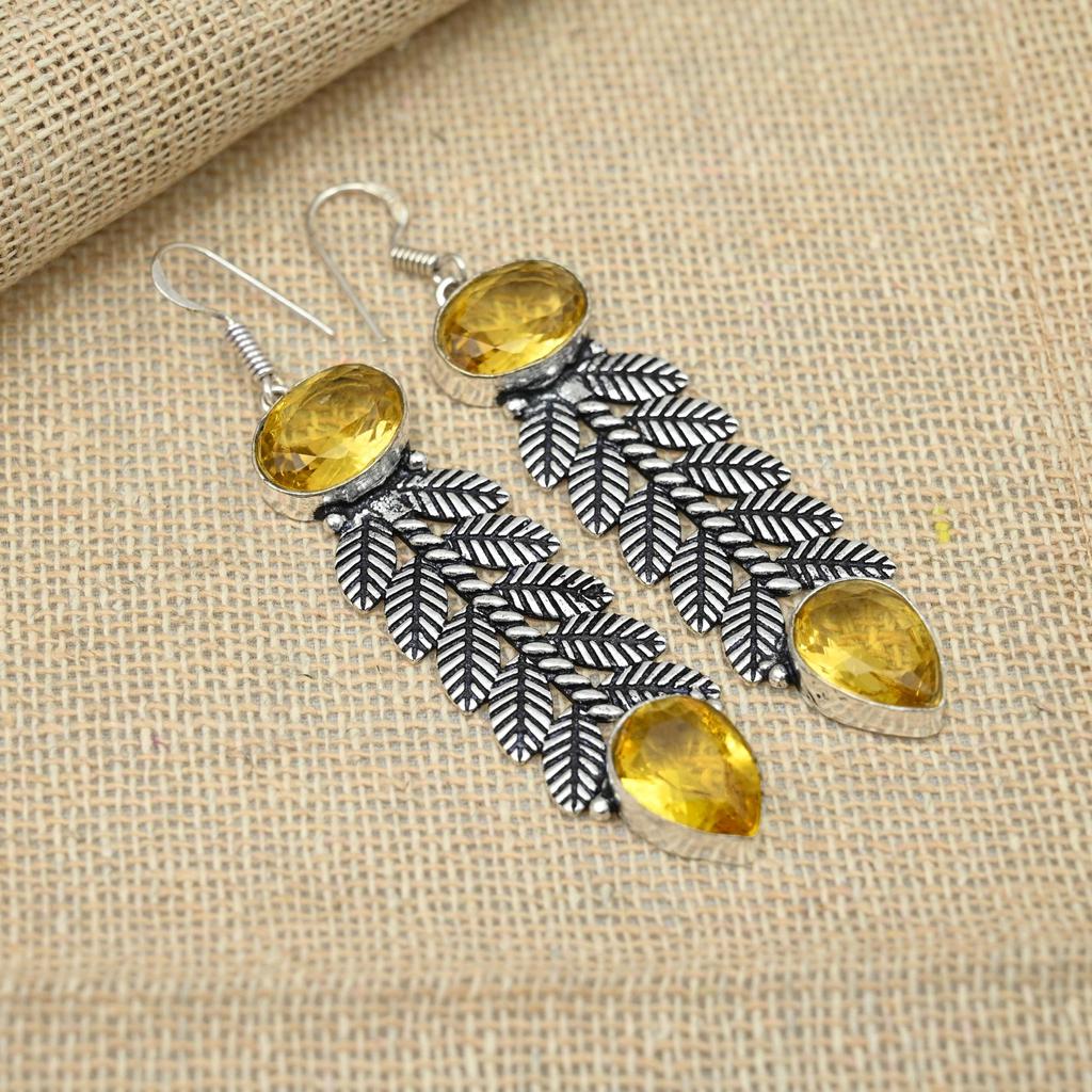 Citrine Gemstone 925 Sterling Silver Handmade Dainty Earrings For Wedding Gift Jewelry