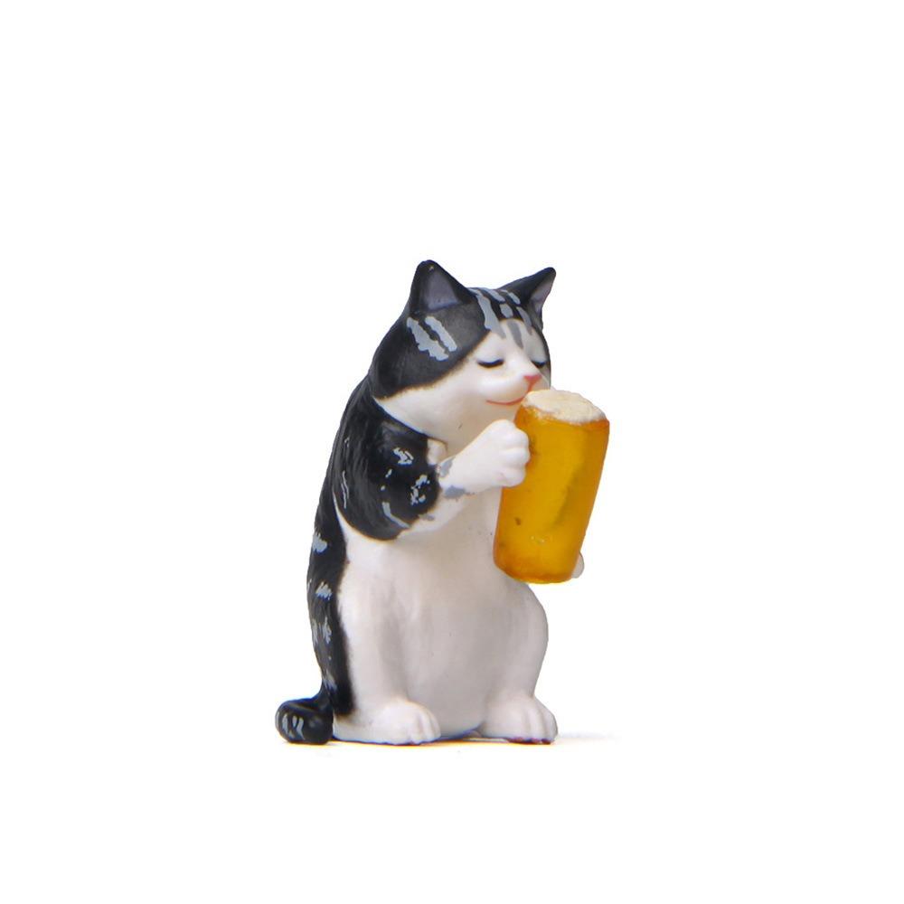 Cartoon Beer Cat Figures Mini Cat Statue Toy Funny Cat Center Console Ornaments  Home Decor