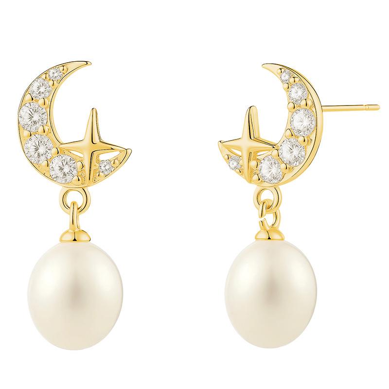 925 Sterling Silver Star and Moon Earrings: Elegant, Versatile Studs for Women золотой