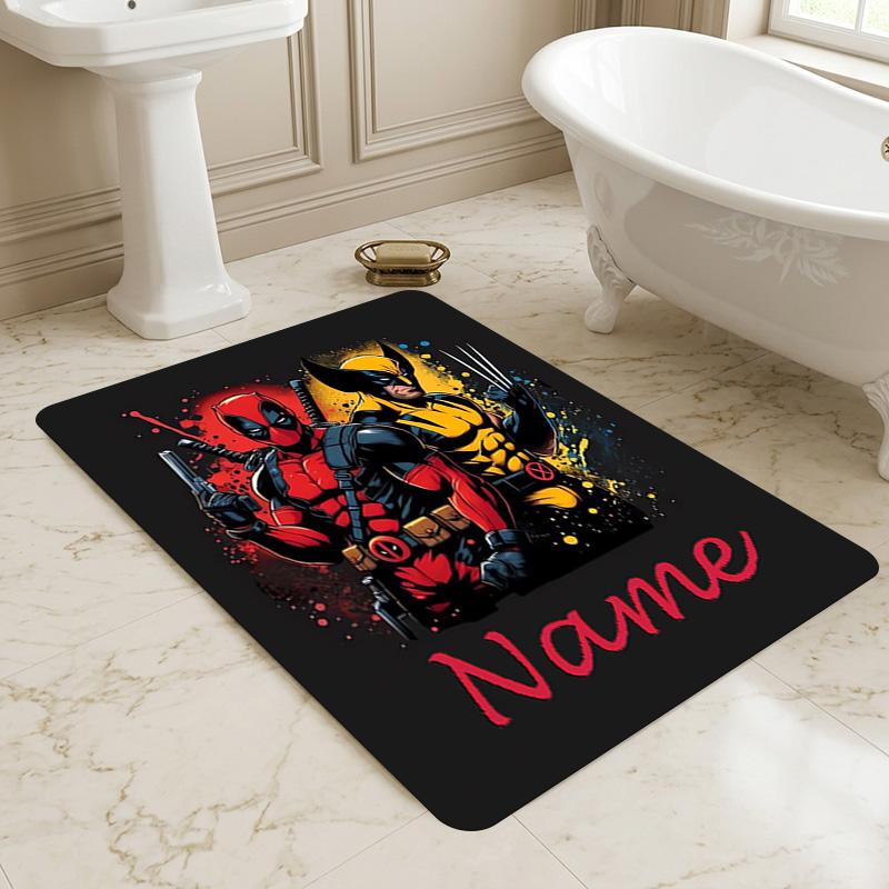 Personalized Name Wolverine Deadpool Living Room Non-Slip Area Rug Soft Carpet for Bedroom Kids Playroom Sofa Office Home Decor Doormat