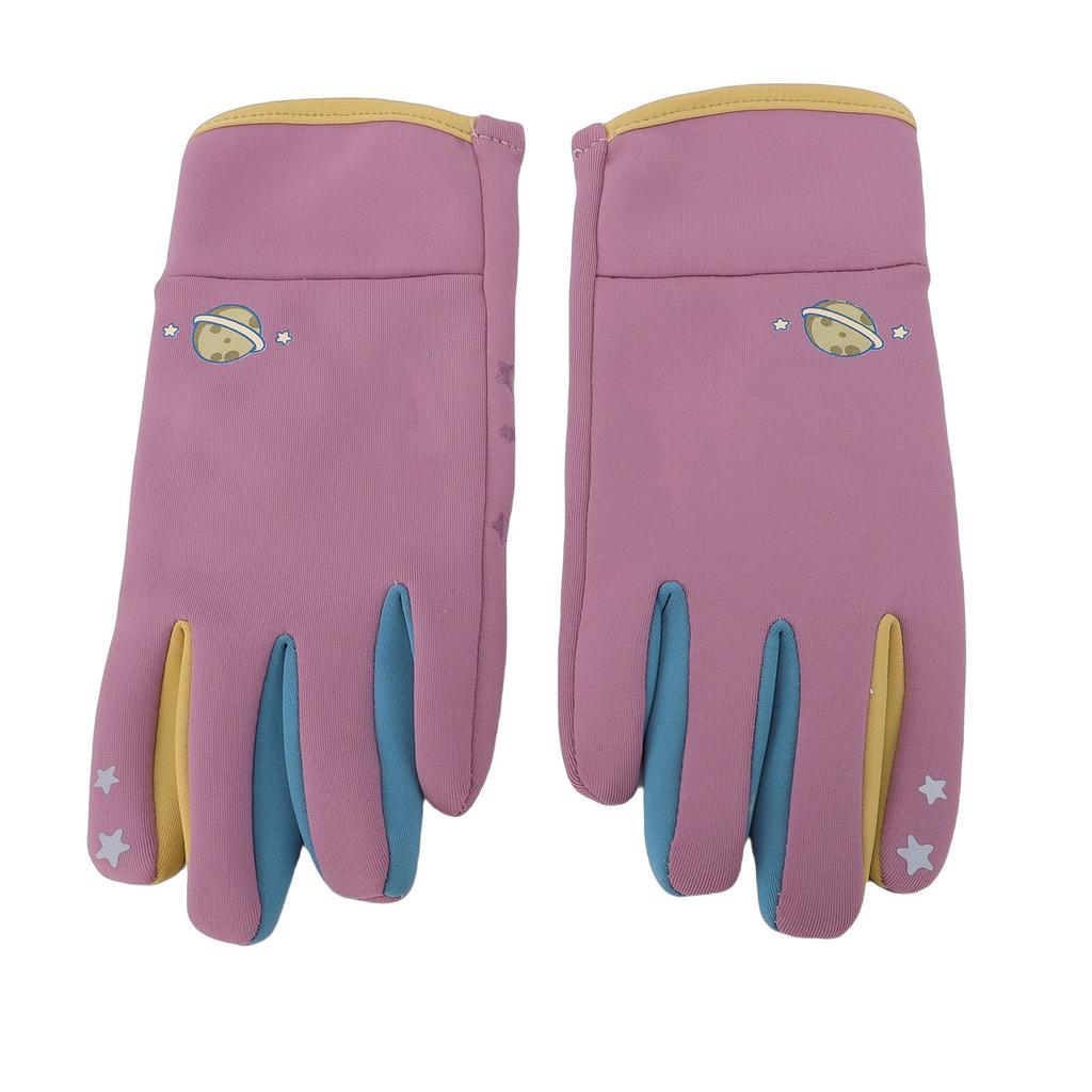 Kids Cold Outdoor Gloves with Fleece Lining Silicone Clench Adjustable Elastic Cuffs Windproof Non Slip Thicken for