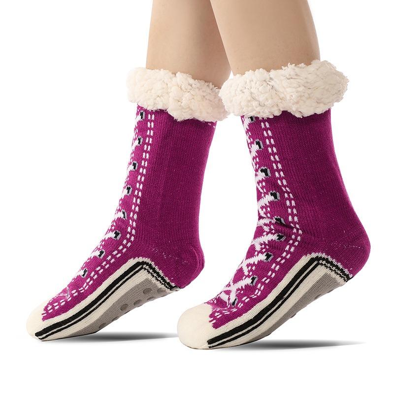 1 Pair Thermal Fluffy Women Socks Winter Warm Plush Non Slip Home Sleeping Soft Female Floor Grip Fuzzy Funny Sock