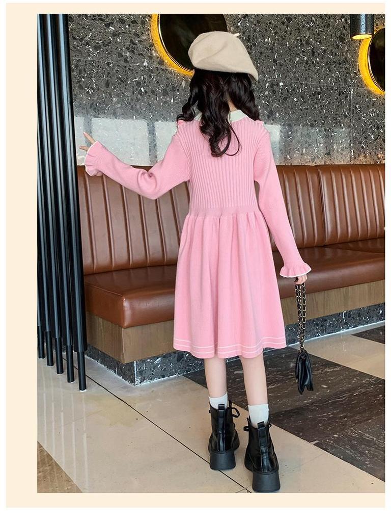 Girls' 2025 Princess Style Sweater Dress - Knitted Pullover for Spring & Winter, Korean Fashionable Wool Dress.