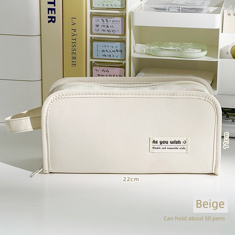 

Class Two Double-Sided Cartoon Backpack Pencil Case Students Use Minimalist Large Capacity Good-looking Stationery Case Barji Millet to Start School Beige Pencil Case