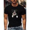 European Sizes [Casual Soft Stretch Round Neck Tee] Men's Casual Cute Pet Print T-Shirt - Soft Stretch Fabric, Round Neck, Short Sleeve
