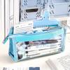 Estojo de Lápis de Malha Transparente para Alunos do Ensino Médio Grande Capacidade Bolsa de Lápis Multicamada com Compartimentos de Malha