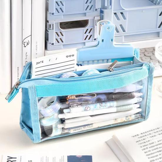 Estojo de Lápis de Malha Transparente para Alunos do Ensino Médio Grande Capacidade Bolsa de Lápis Multicamada com Compartimentos de Malha