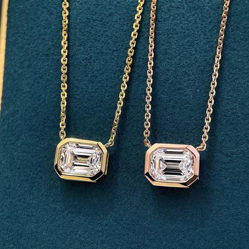 S925 Sterling Silver Geometric Moissanite Rectangular Pendant Necklace