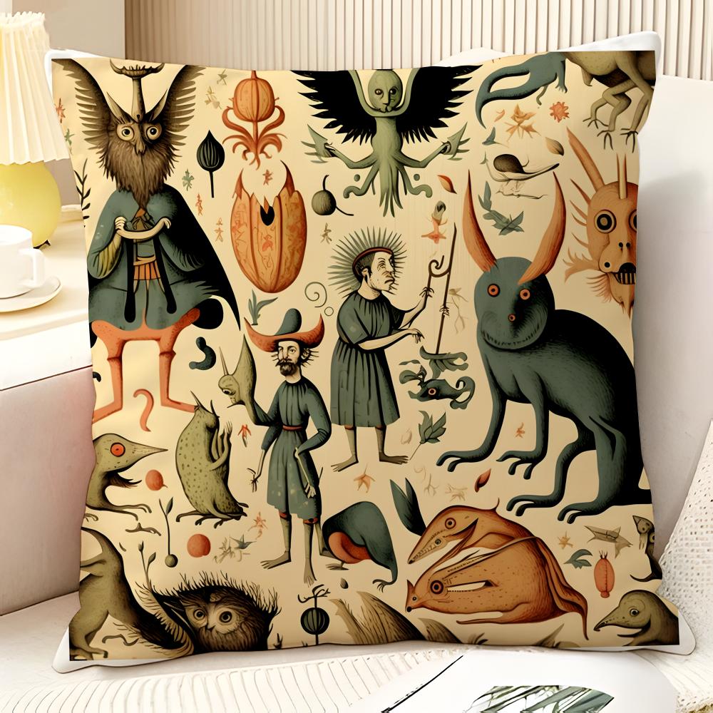 Surrealism Artist HHieronymus Bosch  Natural Linen Organic Fabric DoubleSided Printing Sofa Home Decor Gift Pillow Case