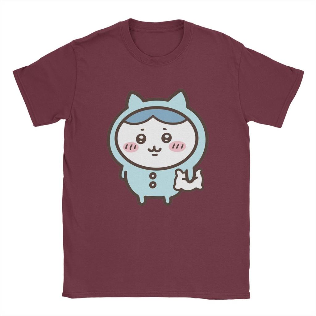 Men T-Shirt Hachiware In Blue Pajamas Chiikawa Humorous Pure Cotton Tee Shirt Short Sleeve T Shirt Crewneck Tops Birthday Gift