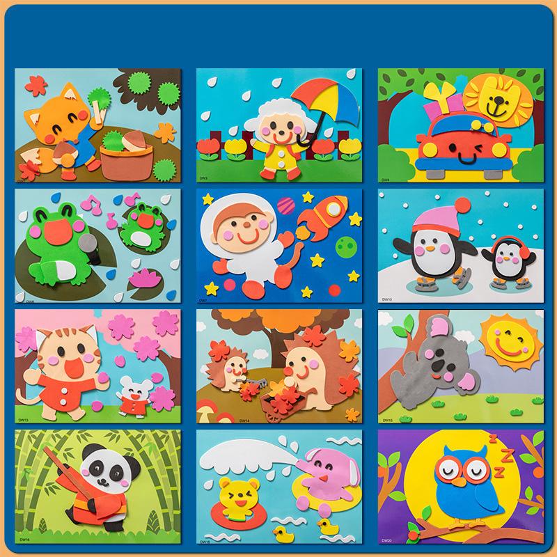 12 Stück/Set 3D EVA Schaum Handgemacht Aufkleber Cartoon Tier Fahrzeug Stil DIY Aufkleber für Kindergartenkinder Geschenk