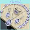 Gem Amethyst Silver Purple 925 Jewelry Sets Earrings Rings Accessories Women Wdding Monkey Necklace Set