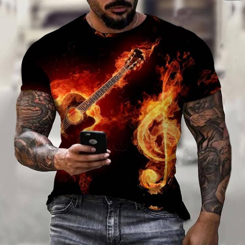 

Летняя мужская повседневная футболка с коротким рукавом с принтом крутого музыкального символа 6XL