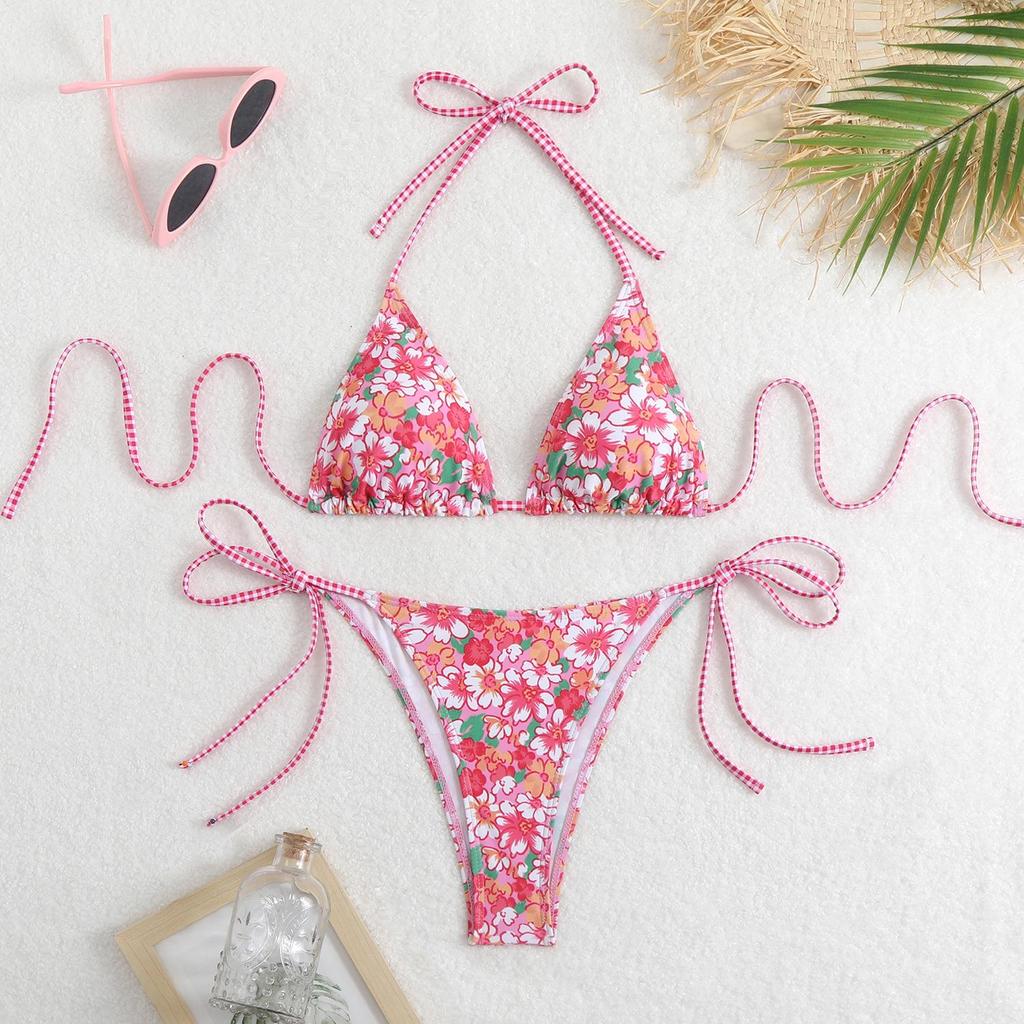 2025 New Multi-Color Print Backless Lace-Up Sexy Split Bikini Swimsuit for Women
