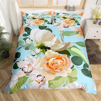 Blumen Blätter Bettwäsche Set Mikrofaser Schmetterling Bettbezug Lotusblumen Bettdeckenbezug Full King für Kinder Erwachsene Schlafzimmer Deko